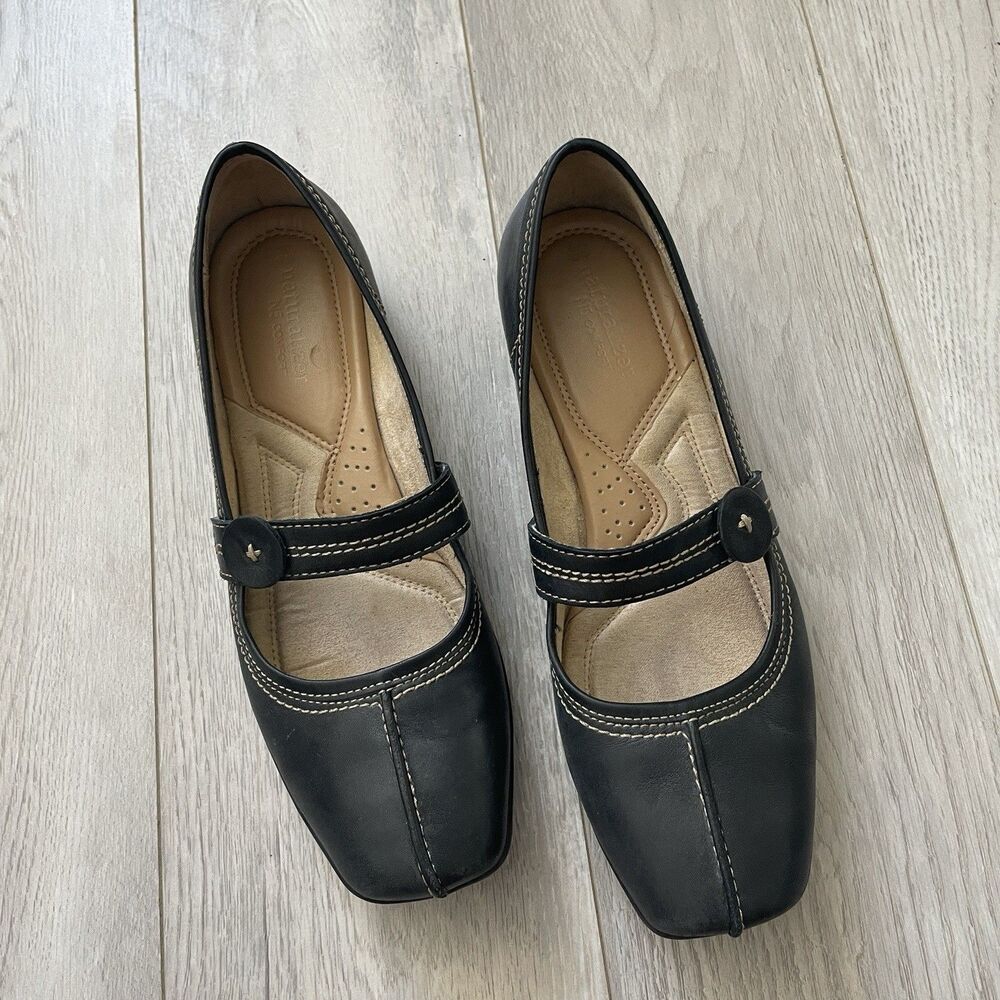 Y2K Square-Toe Flats leather naturalizer womens Black (size 7.5 M) twee retro
